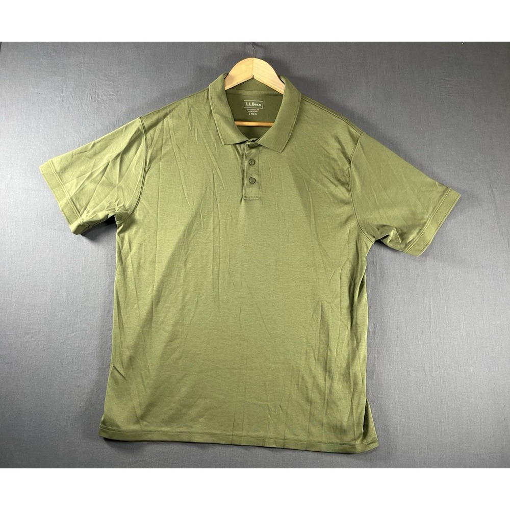 LL Bean Men L Green Short Sleeve Polo Shirt 100% Cotton Traditional Fit